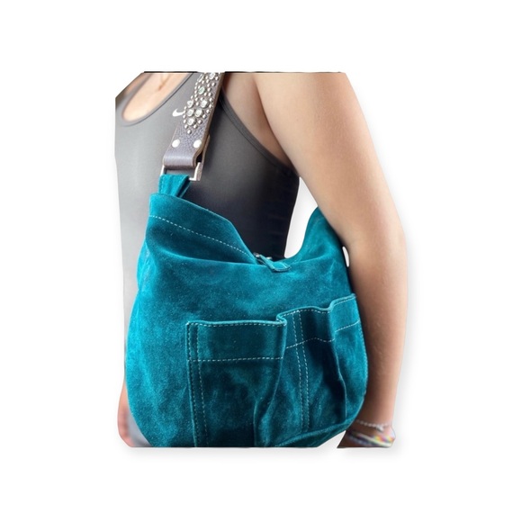 new Tylie Malibu ᪣ Utility Suede Hobo Bag ᪣ Crystal Embellish Strap ᪣ Teal Blue - Picture 13 of 16
